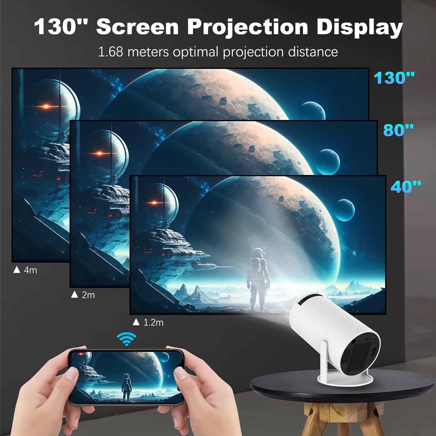 Mini Projector, HY300 Auto Keystone Correction Portable Projector, 4K/ 200 ANSI Smart Projector with 2.4/5G WiFi, BT 5.0, 130 Inch Screen, 180 Degree Flip, Round Design, Home Video Projector - MAGCUBIC