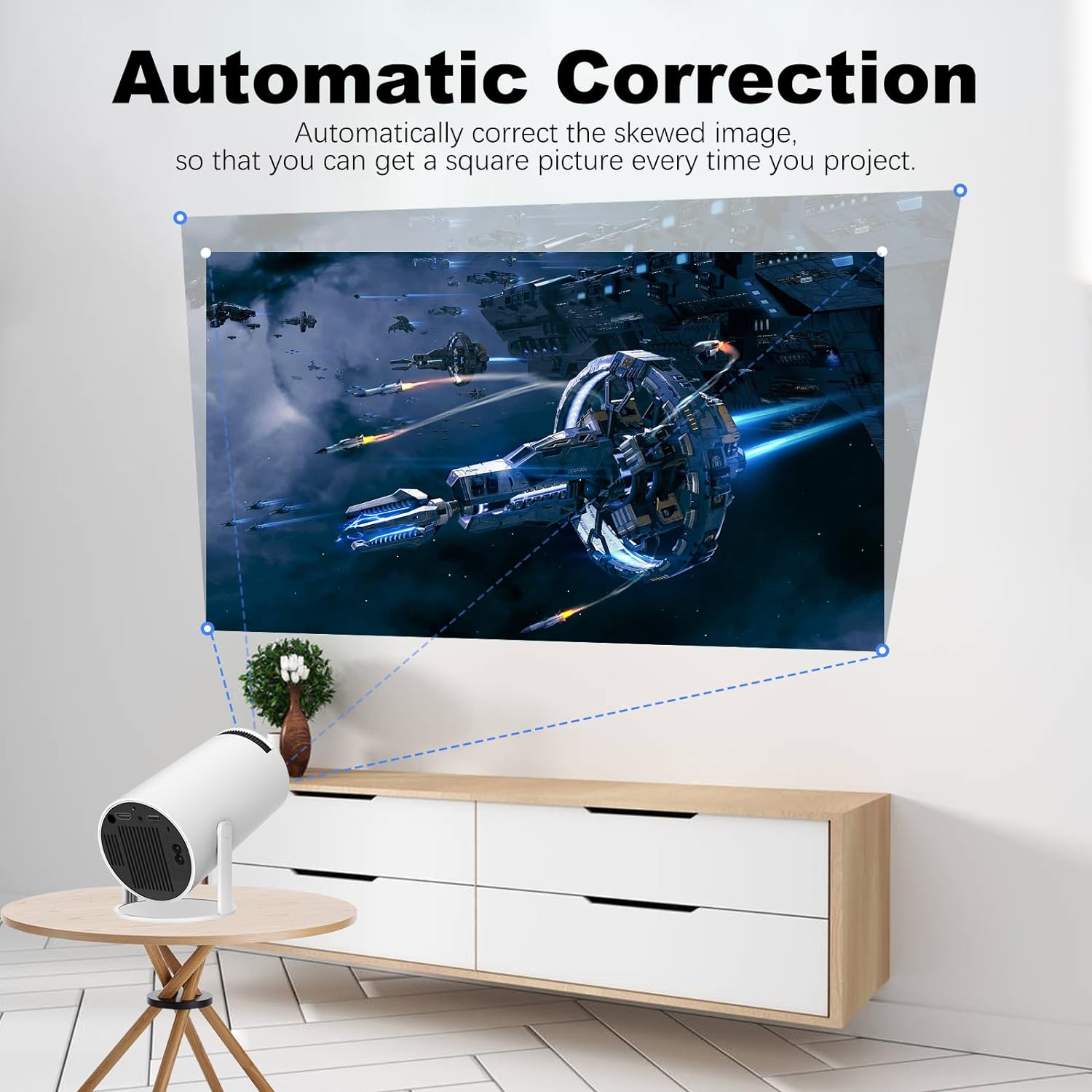 Mini Projector, HY300 Auto Keystone Correction Portable Projector, 4K/ 200 ANSI Smart Projector with 2.4/5G WiFi, BT 5.0, 130 Inch Screen, 180 Degree Flip, Round Design, Home Video Projector - MAGCUBIC