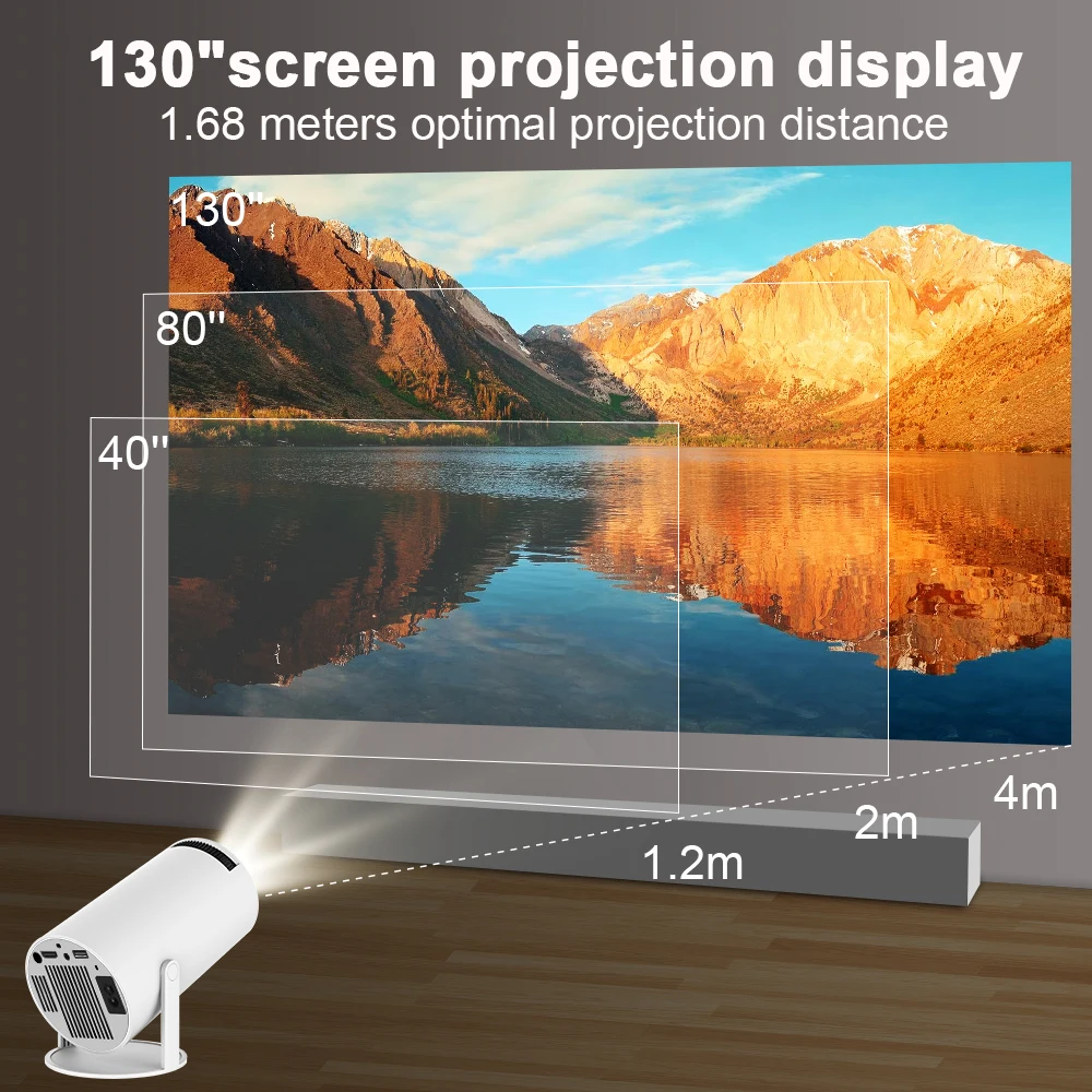 Mini Projector, HY300 Auto Keystone Correction Portable Projector, 4K/ 200 ANSI Smart Projector with 2.4/5G WiFi, BT 5.0, 130 Inch Screen, 180 Degree Flip, Round Design, Home Video Projector - MAGCUBIC