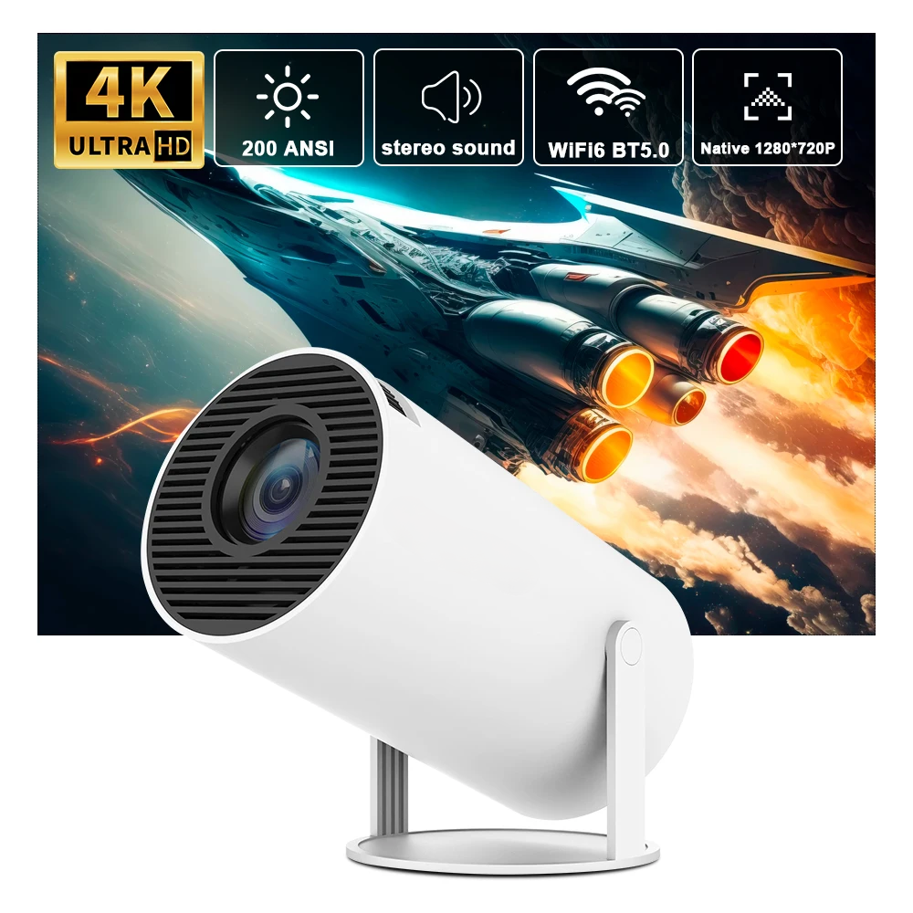 Mini Projector, HY300 Auto Keystone Correction Portable Projector, 4K/ 200 ANSI Smart Projector with 2.4/5G WiFi, BT 5.0, 130 Inch Screen, 180 Degree Flip, Round Design, Home Video Projector - MAGCUBIC