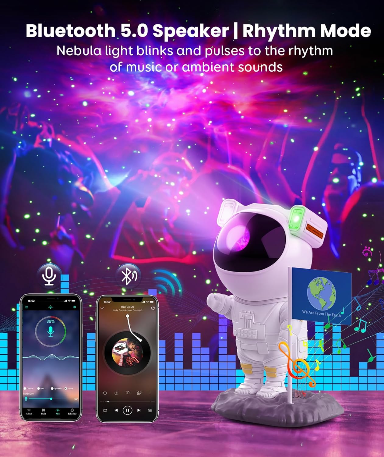 Bluetooth Speakers With Powerful Sound Astronaut Shape Galaxy Star Projector Light Christmas Birthday Gift for Men Women Friend magcubicvision.com