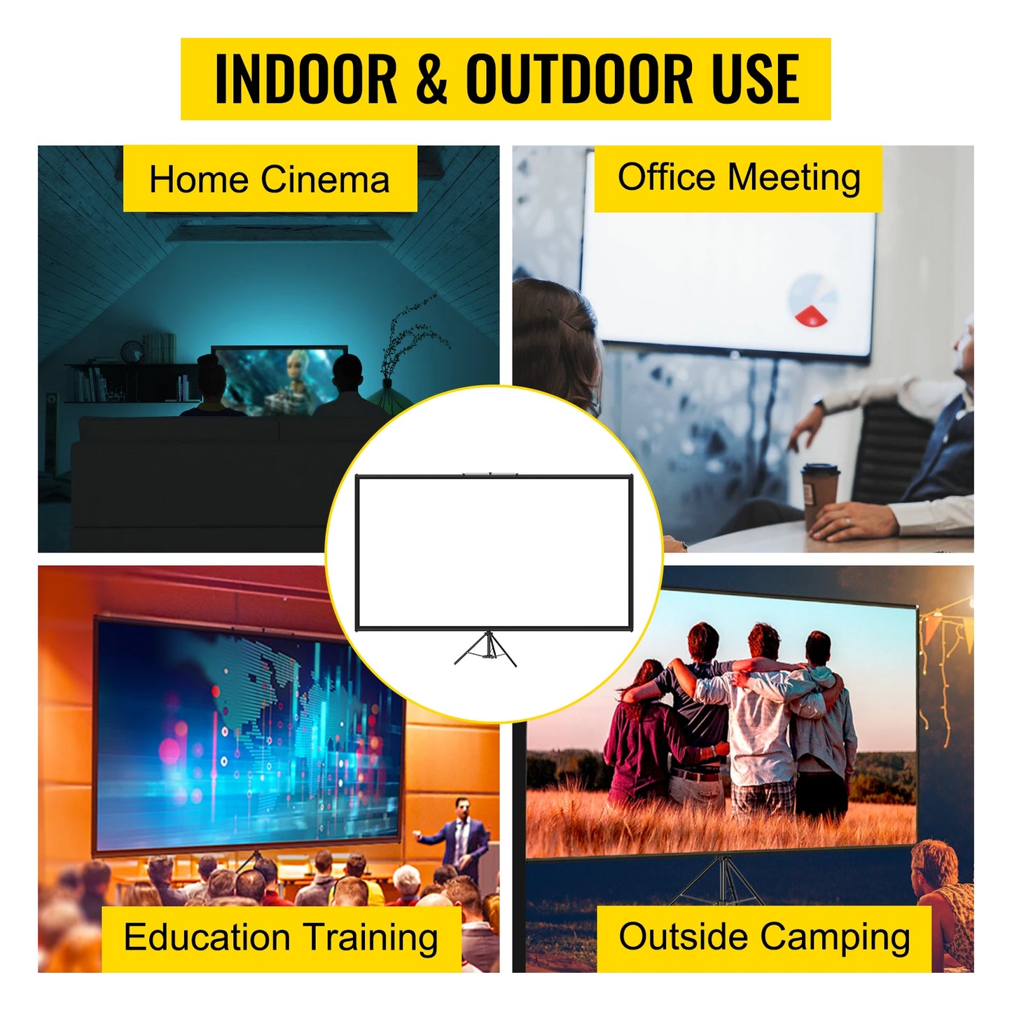 Tripod Projector Screen W/ Stand 16:9 4K HD Portable Home Cinema for Indoor & Outdoor Projection