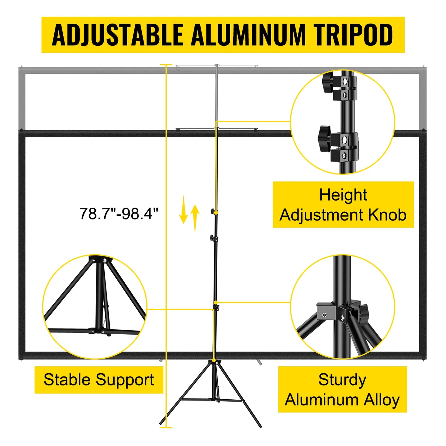 Tripod Projector Screen W/ Stand 16:9 4K HD Portable Home Cinema for Indoor & Outdoor Projection