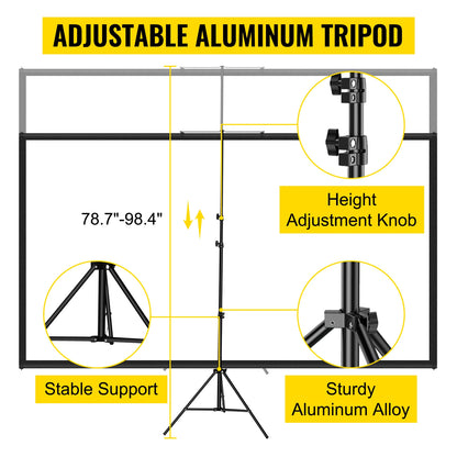 Tripod Projector Screen W/ Stand 16:9 4K HD Portable Home Cinema for Indoor & Outdoor Projection