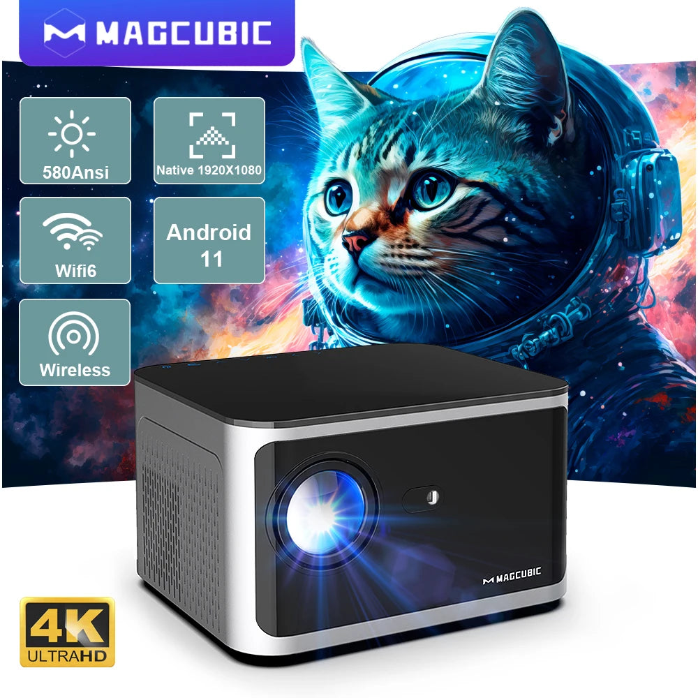 HY350+ Android 11 4K Smart Projector 580ANSI 1920*1080P Full HD Wifi6 BT5.0 Allwinner H713 Voice Control Home Cinema Theater - MAGCUBIC