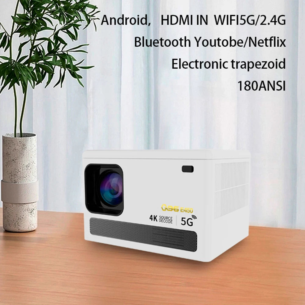 E450 Mini Projector 4K Android 9.0 Native 1080P 720P 500ANSI Portable BT5.0 Home Outdoor Cinema Projection Angle Adjustable - magcubicvision.com