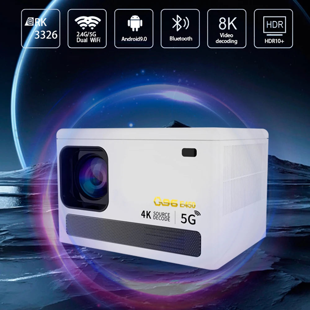 E450 Mini Projector 4K Android 9.0 Native 1080P 720P 500ANSI Portable BT5.0 Home Outdoor Cinema Projection Angle Adjustable - magcubicvision.com