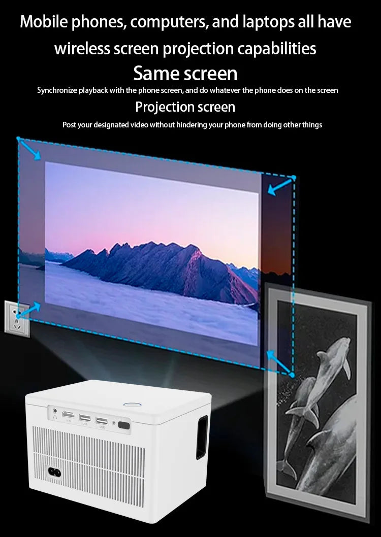 E450 Mini Projector 4K Android 9.0 Native 1080P 720P 500ANSI Portable BT5.0 Home Outdoor Cinema Projection Angle Adjustable - magcubicvision.com