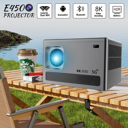 E450 Mini Projector 4K Android 9.0 Native 1080P 720P 500ANSI Portable BT5.0 Home Outdoor Cinema Projection Angle Adjustable - magcubicvision.com