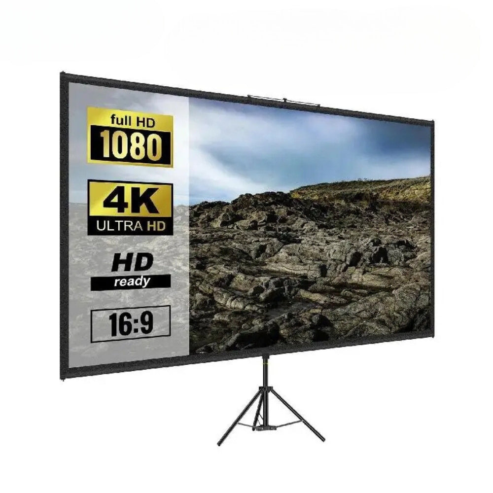 Tripod Projector Screen W/ Stand 16:9 4K HD Portable Home Cinema for Indoor & Outdoor Projection